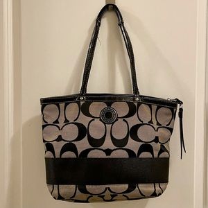 COACH Signature Stripe Purse Brown/Khaki Leather